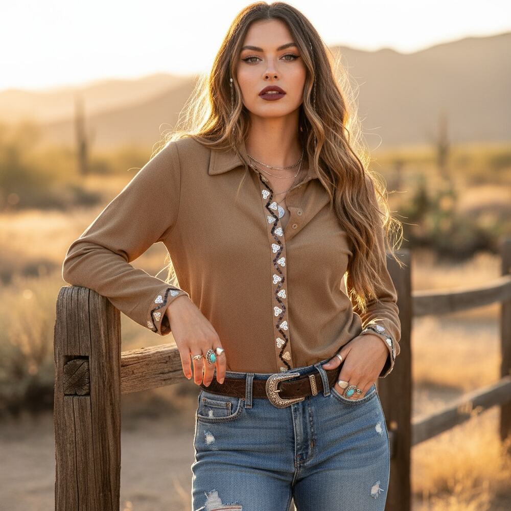 Vintage Jessica Max Faux Suede Blouse — Size Medium — Made in USA